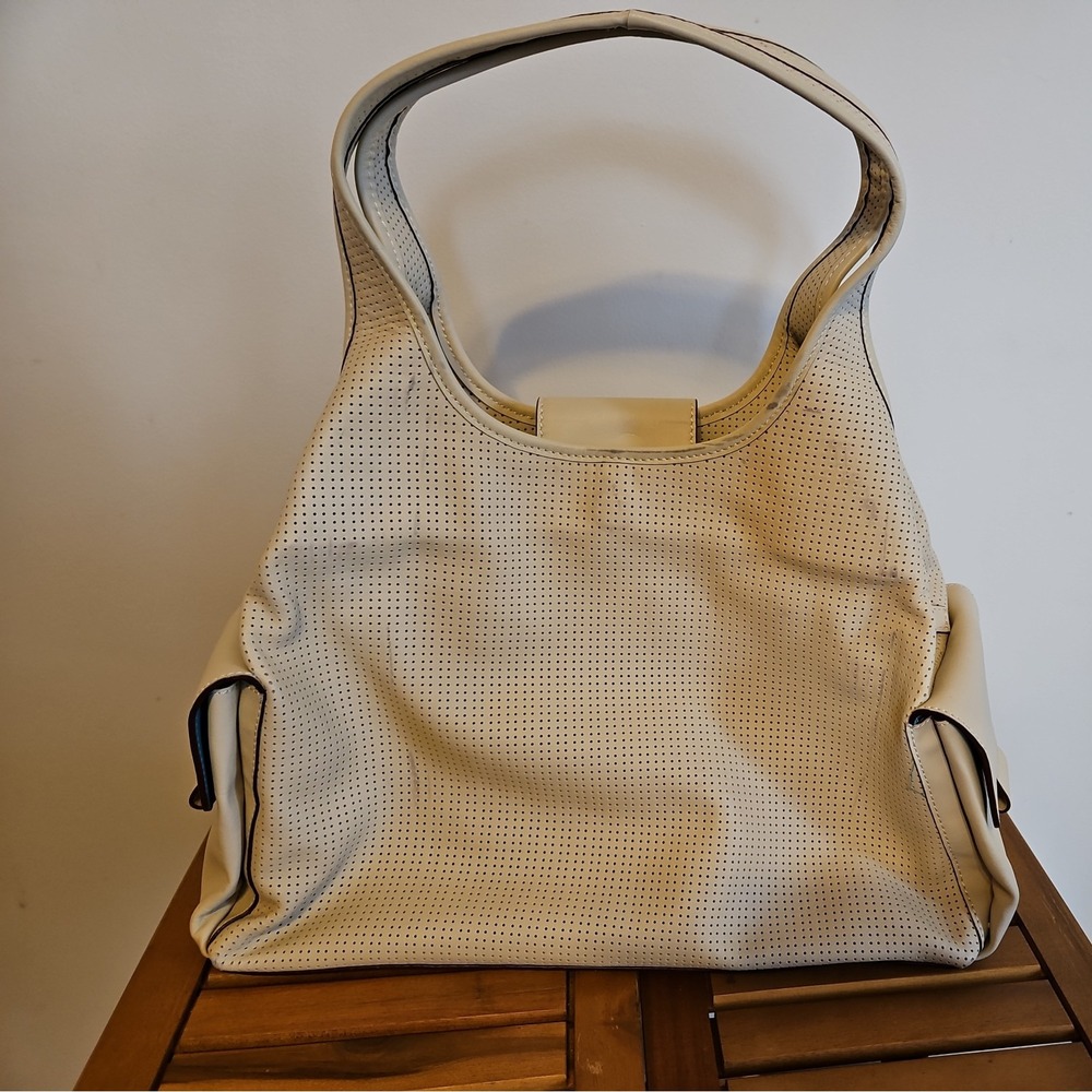 LEVENGER Perforated‎ Leather Ivory Large Hobo Bag